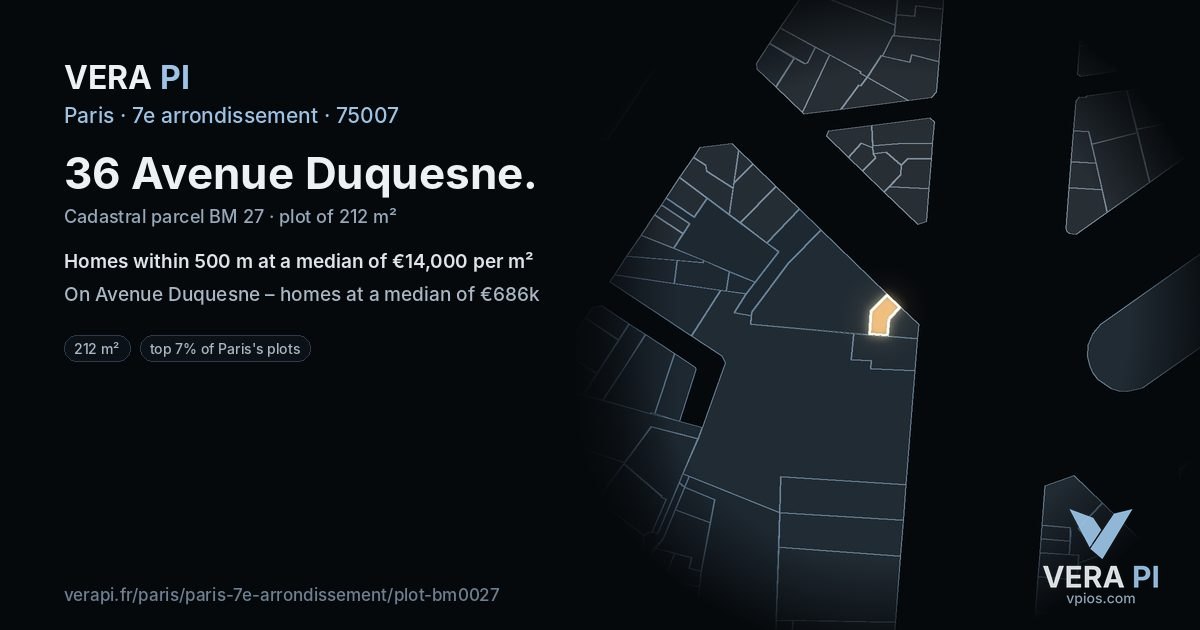 36 Avenue Duquesne, 7e arrondissement at night – the plot lit, the parcels around coloured by the prices near them