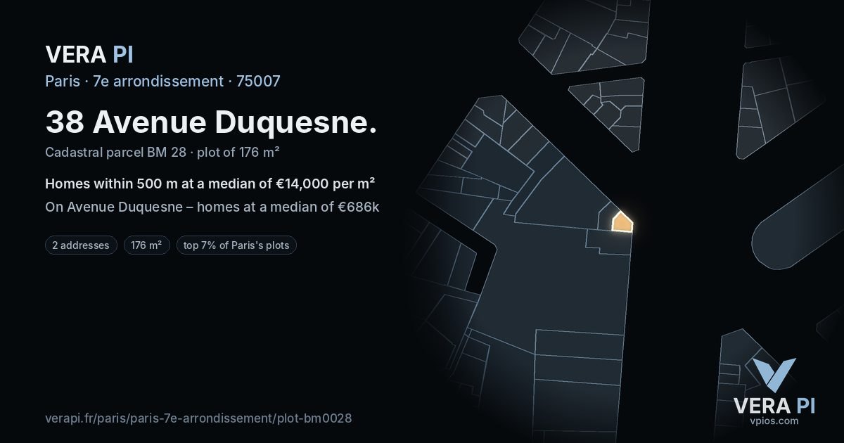 38 Avenue Duquesne, 7e arrondissement at night – the plot lit, the parcels around coloured by the prices near them