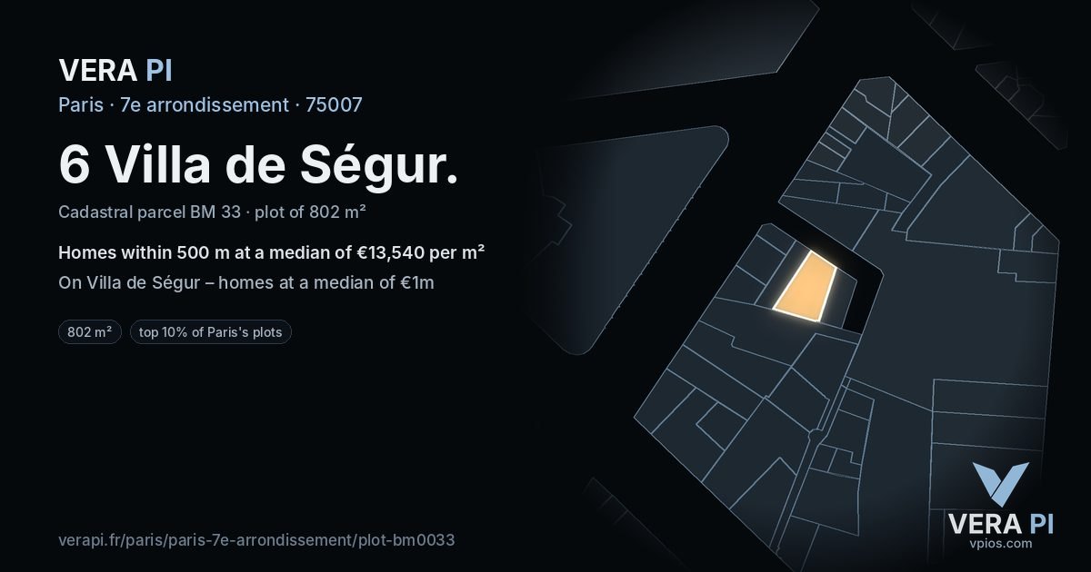 6 Villa de Ségur, 7e arrondissement at night – the plot lit, the parcels around coloured by the prices near them