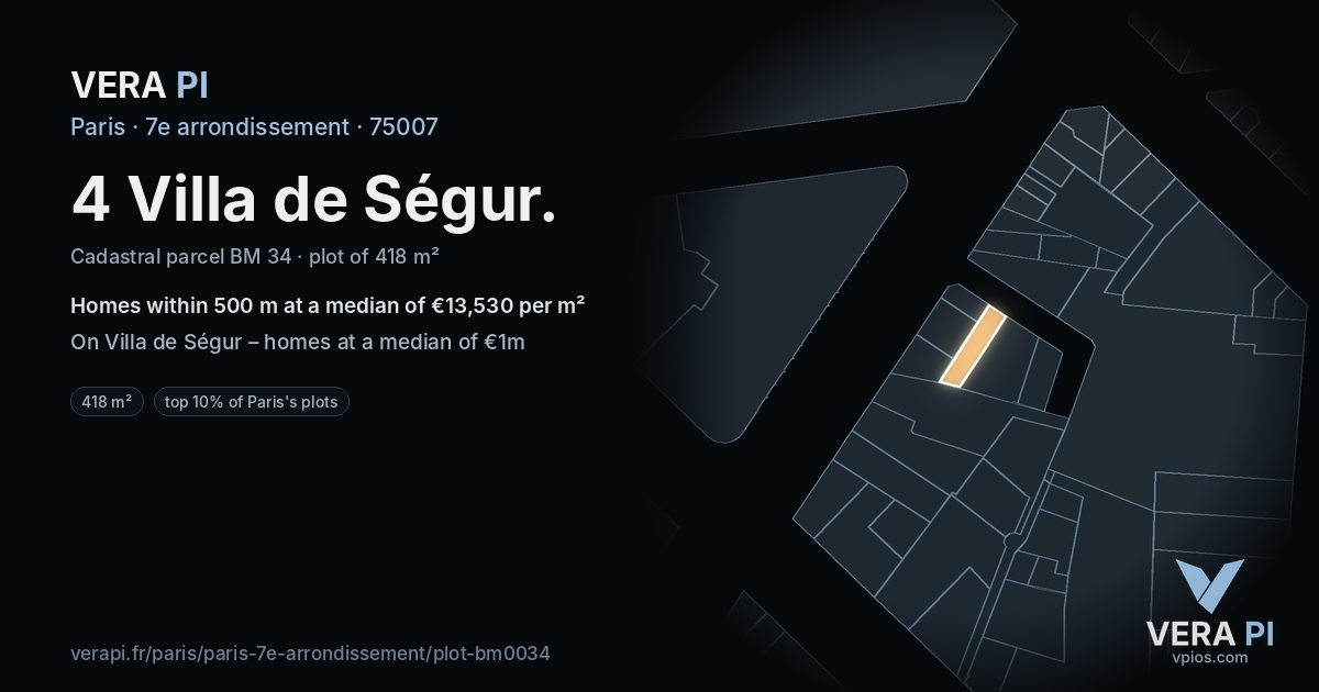 4 Villa de Ségur, 7e arrondissement at night – the plot lit, the parcels around coloured by the prices near them