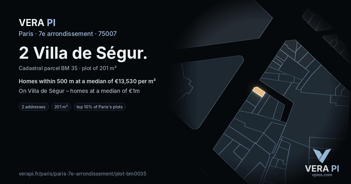 2 Villa de Ségur, 7e arrondissement at night – the plot lit, the parcels around coloured by the prices near them