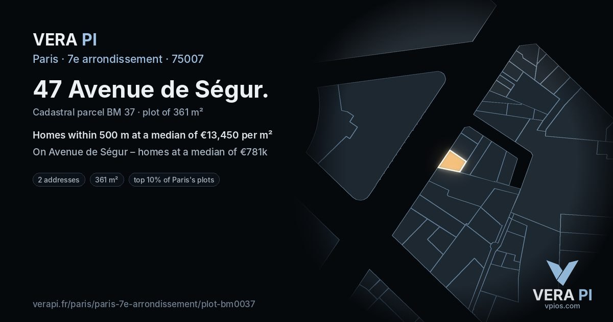 47 Avenue de Ségur, 7e arrondissement at night – the plot lit, the parcels around coloured by the prices near them
