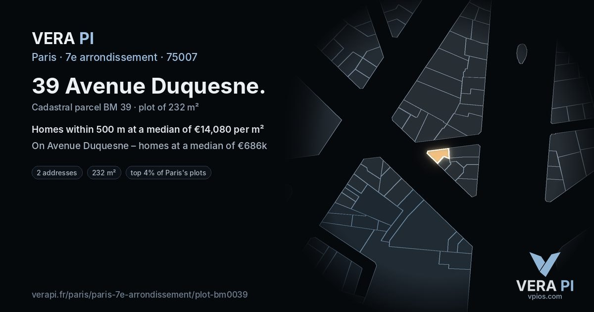 39 Avenue Duquesne, 7e arrondissement at night – the plot lit, the parcels around coloured by the prices near them