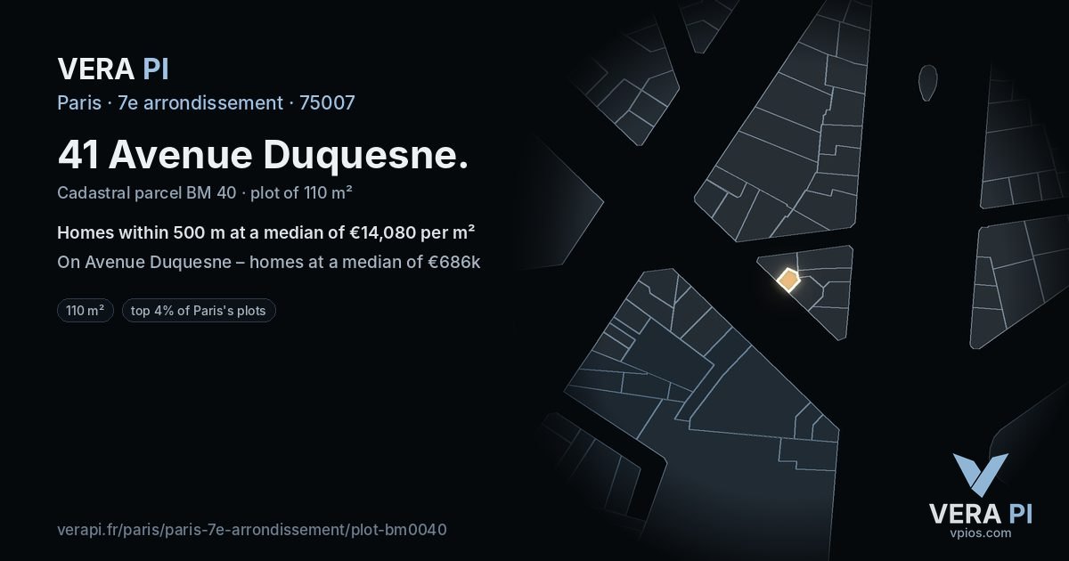 41 Avenue Duquesne, 7e arrondissement at night – the plot lit, the parcels around coloured by the prices near them