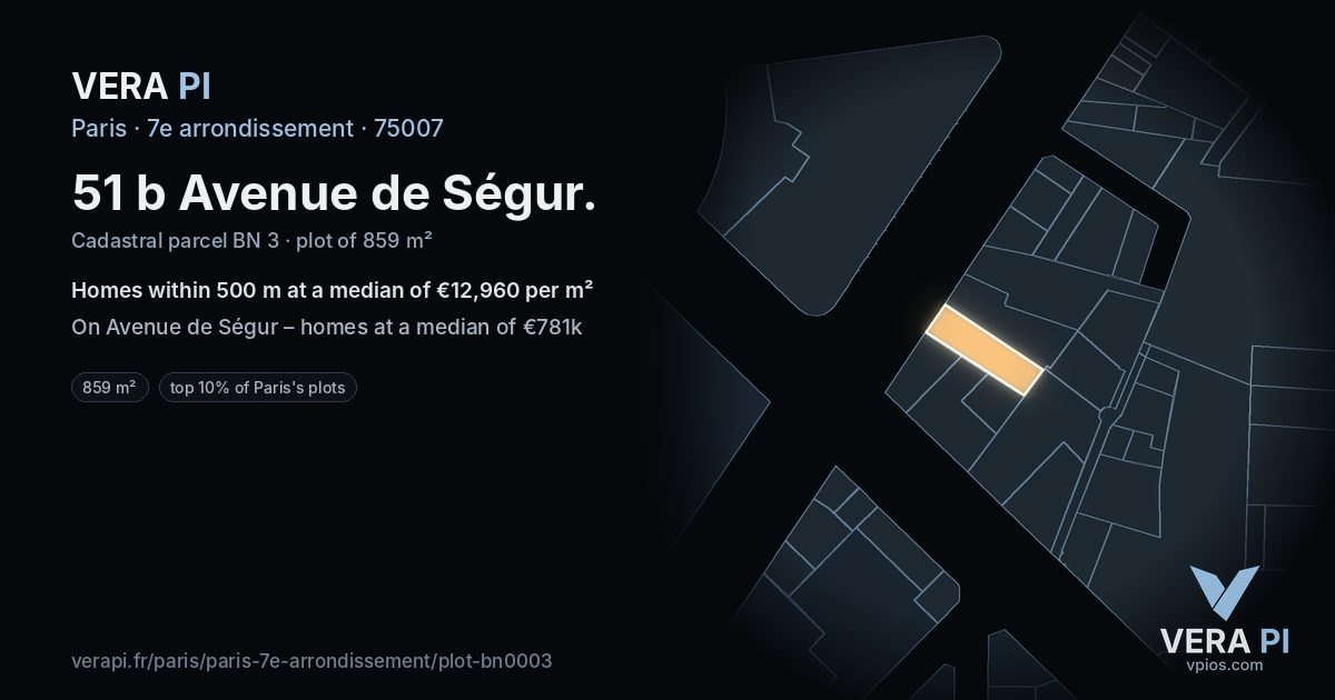 51 b Avenue de Ségur, 7e arrondissement at night – the plot lit, the parcels around coloured by the prices near them