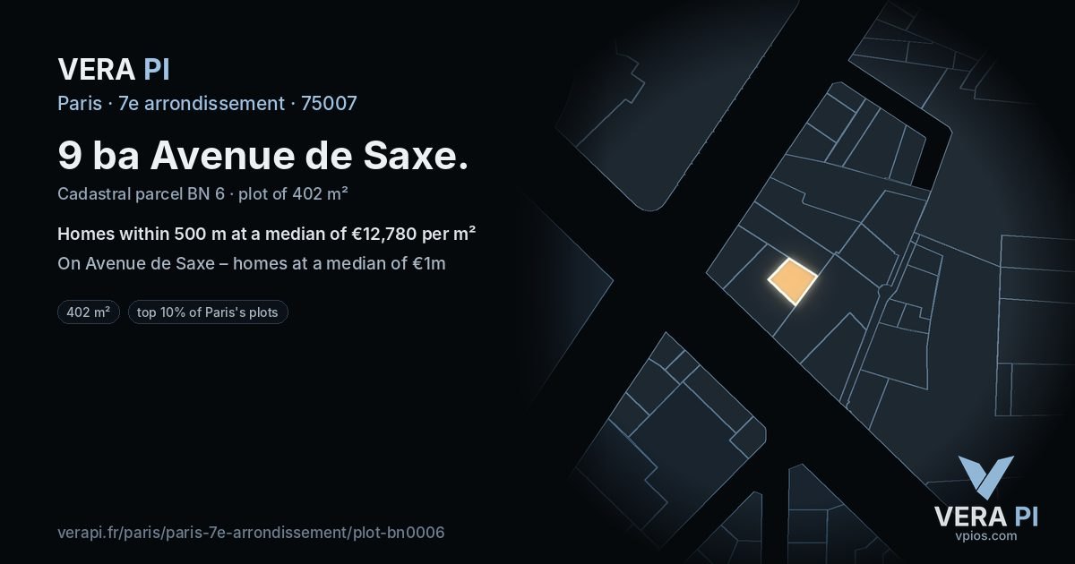 9 ba Avenue de Saxe, 7e arrondissement at night – the plot lit, the parcels around coloured by the prices near them