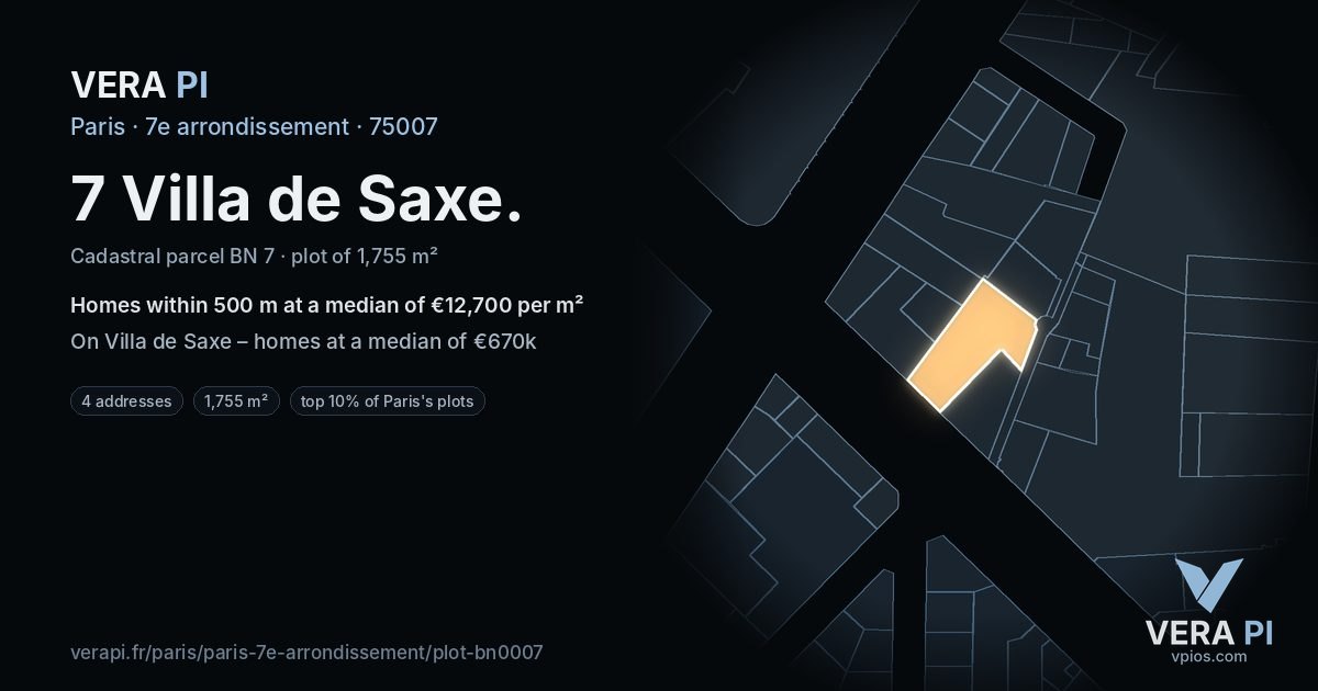 7 Villa de Saxe, 7e arrondissement at night – the plot lit, the parcels around coloured by the prices near them