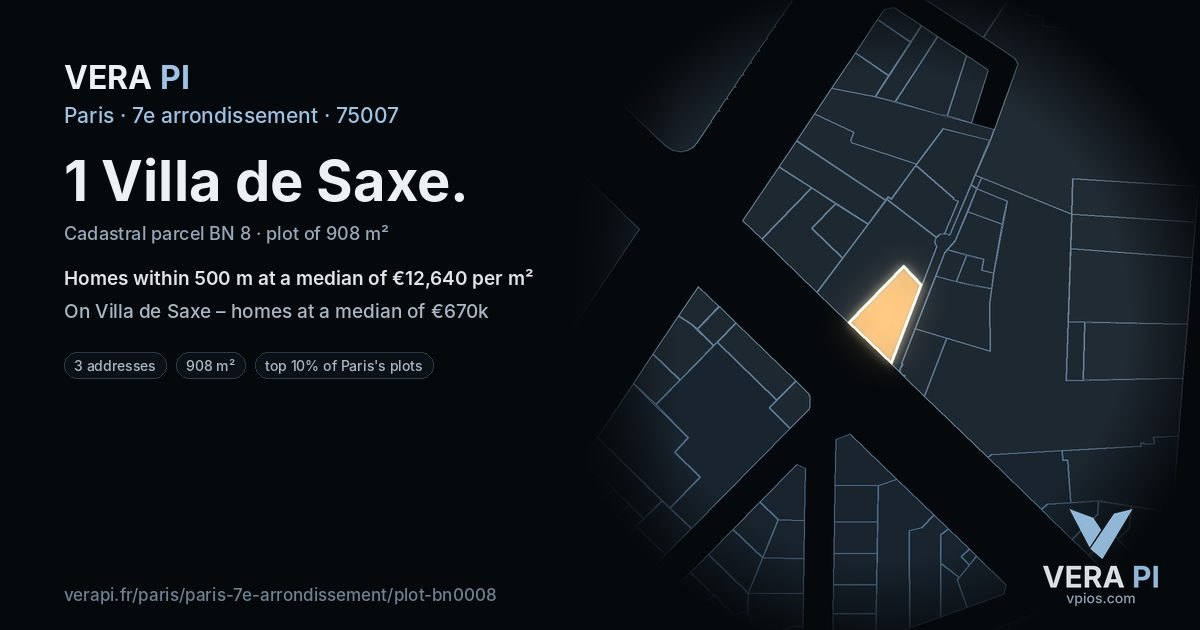 1 Villa de Saxe, 7e arrondissement at night – the plot lit, the parcels around coloured by the prices near them