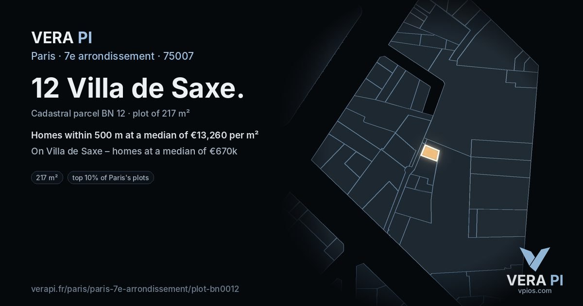 12 Villa de Saxe, 7e arrondissement at night – the plot lit, the parcels around coloured by the prices near them