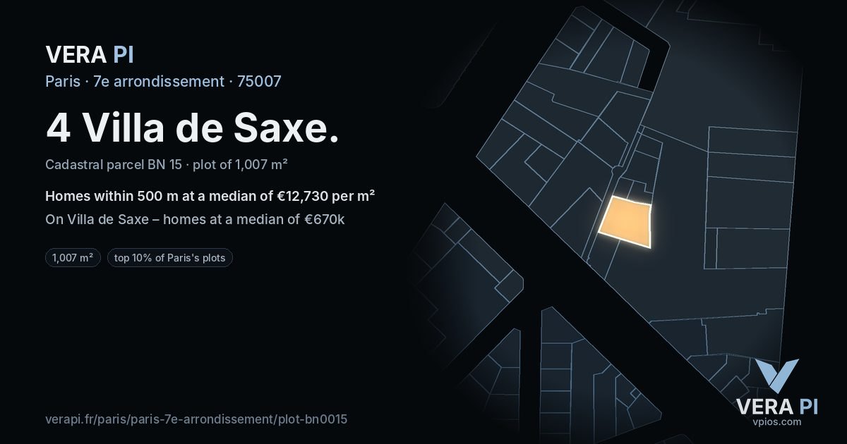 4 Villa de Saxe, 7e arrondissement at night – the plot lit, the parcels around coloured by the prices near them