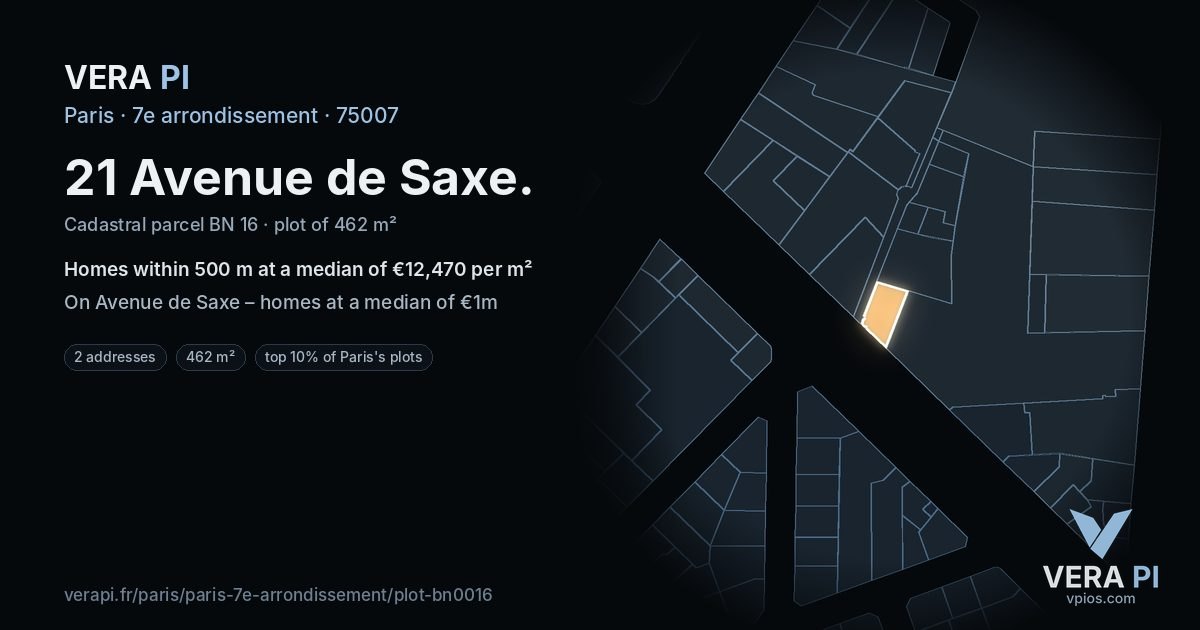 21 Avenue de Saxe, 7e arrondissement at night – the plot lit, the parcels around coloured by the prices near them