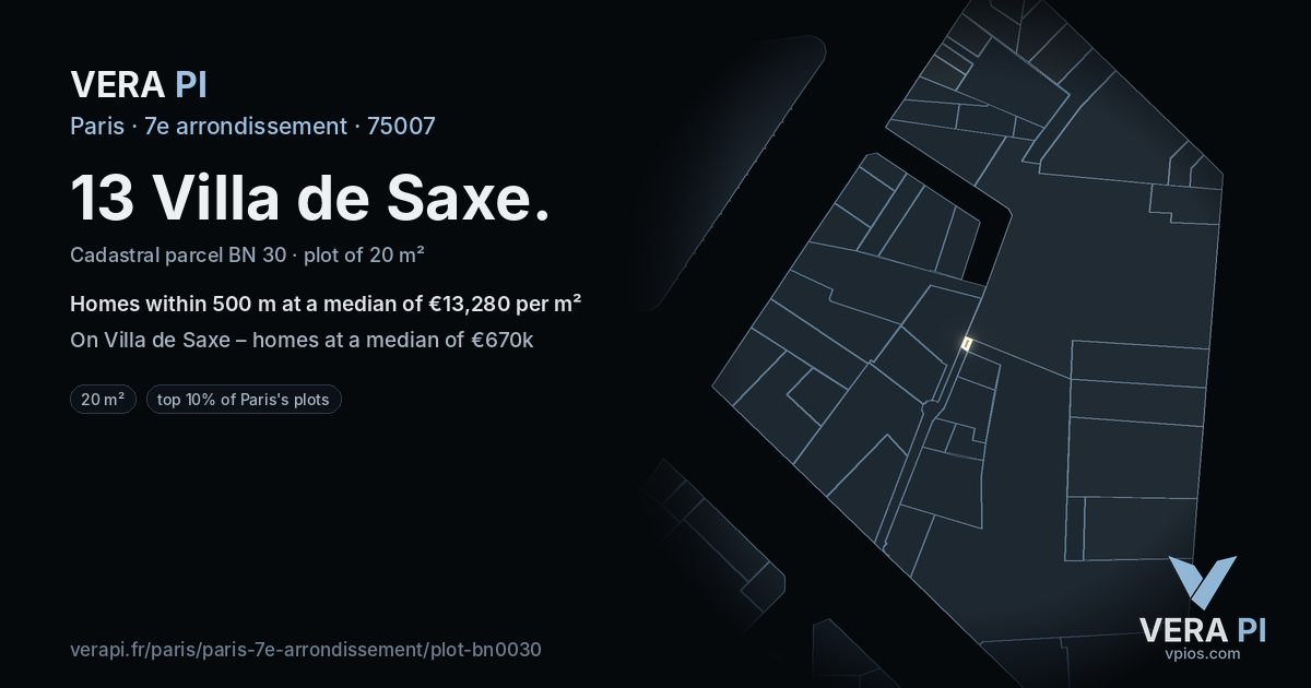 13 Villa de Saxe, 7e arrondissement at night – the plot lit, the parcels around coloured by the prices near them