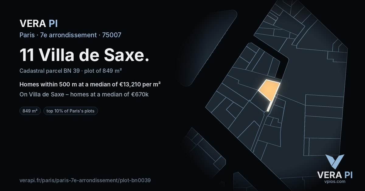 11 Villa de Saxe, 7e arrondissement at night – the plot lit, the parcels around coloured by the prices near them
