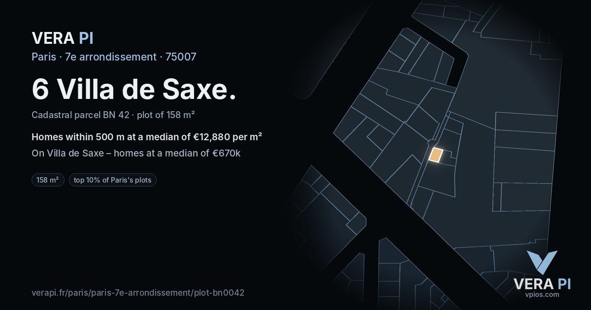 6 Villa de Saxe, 7e arrondissement at night – the plot lit, the parcels around coloured by the prices near them