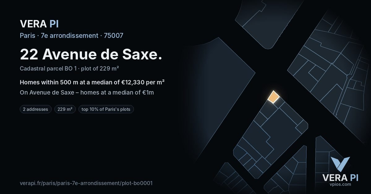 22 Avenue de Saxe, 7e arrondissement at night – the plot lit, the parcels around coloured by the prices near them
