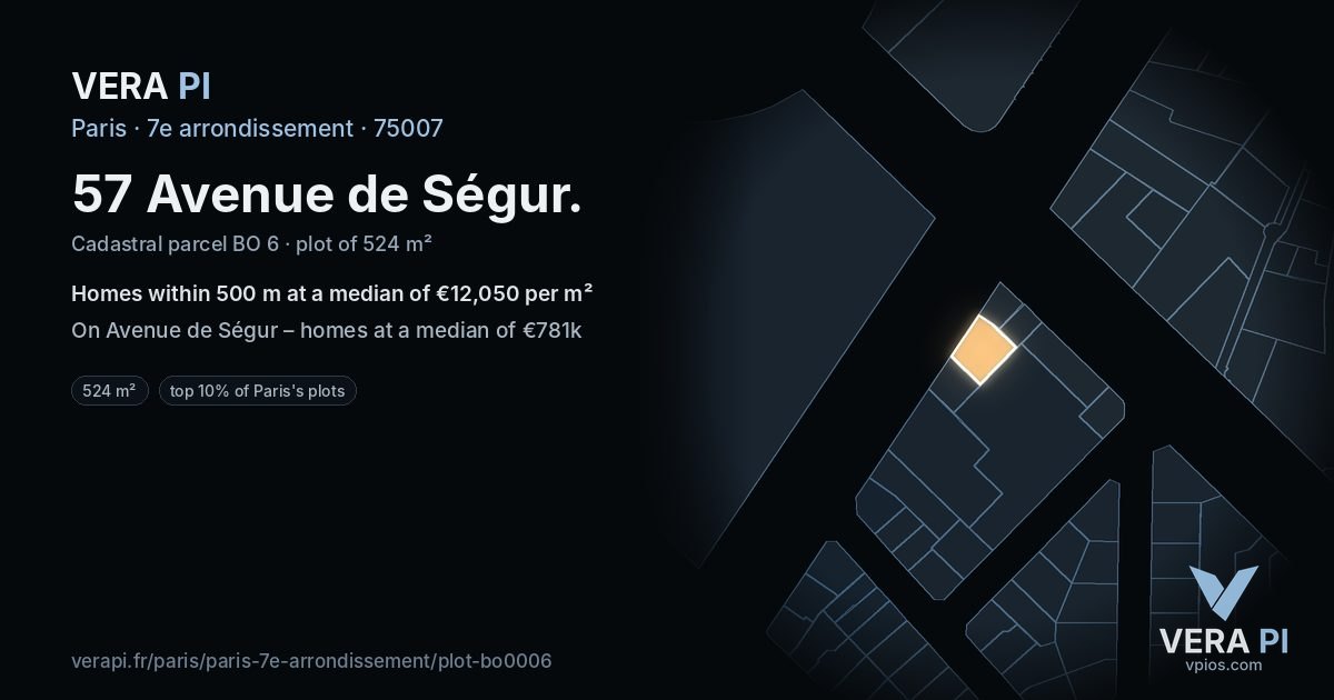 57 Avenue de Ségur, 7e arrondissement at night – the plot lit, the parcels around coloured by the prices near them