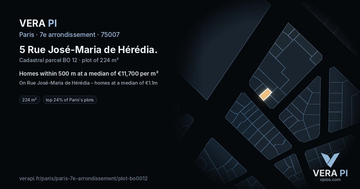 5 Rue José-Maria de Hérédia, 7e arrondissement at night – the plot lit, the parcels around coloured by the prices near them