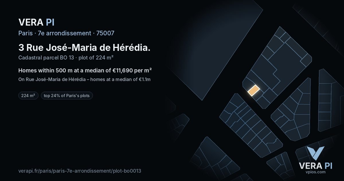 3 Rue José-Maria de Hérédia, 7e arrondissement at night – the plot lit, the parcels around coloured by the prices near them