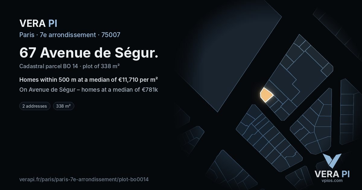 67 Avenue de Ségur, 7e arrondissement at night – the plot lit, the parcels around coloured by the prices near them