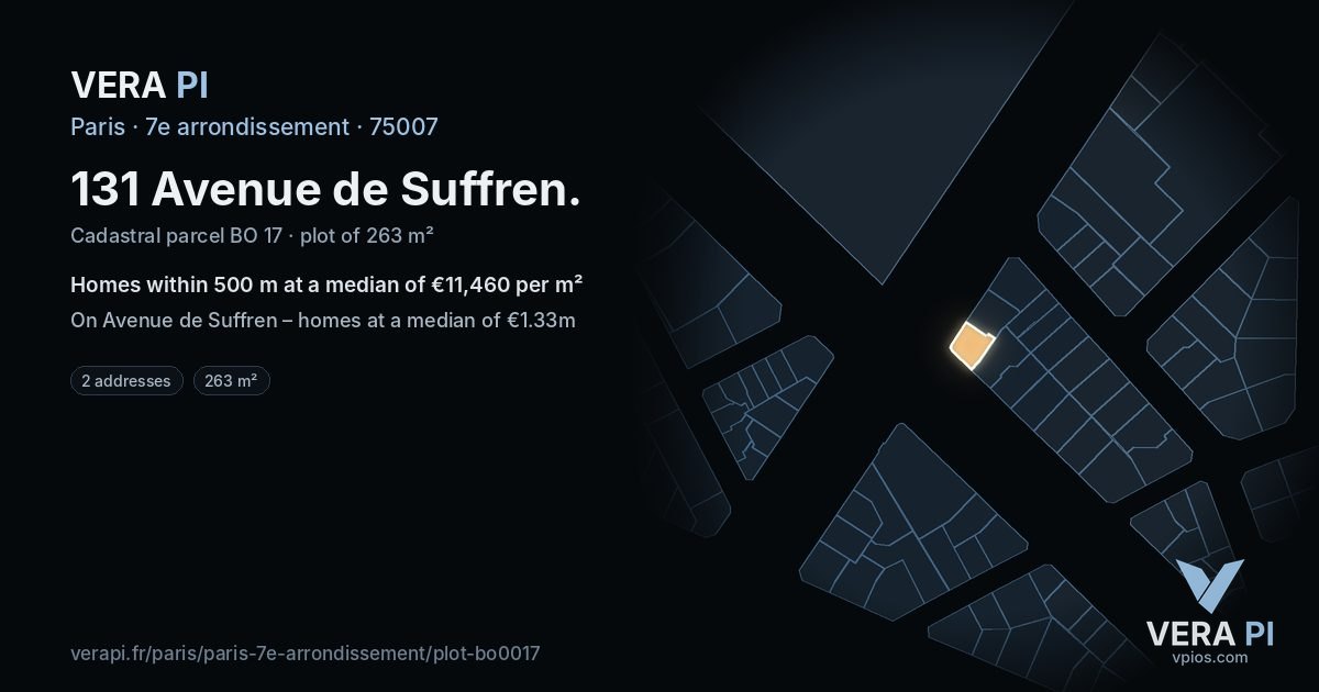131 Avenue de Suffren, 7e arrondissement at night – the plot lit, the parcels around coloured by the prices near them