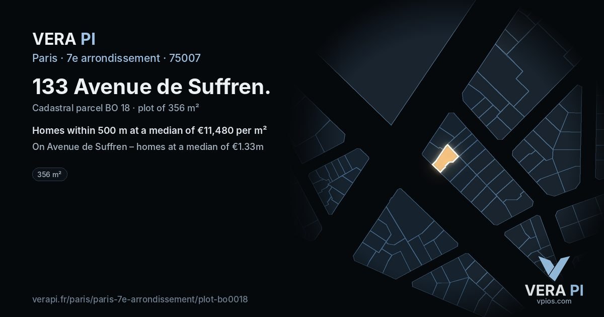 133 Avenue de Suffren, 7e arrondissement at night – the plot lit, the parcels around coloured by the prices near them