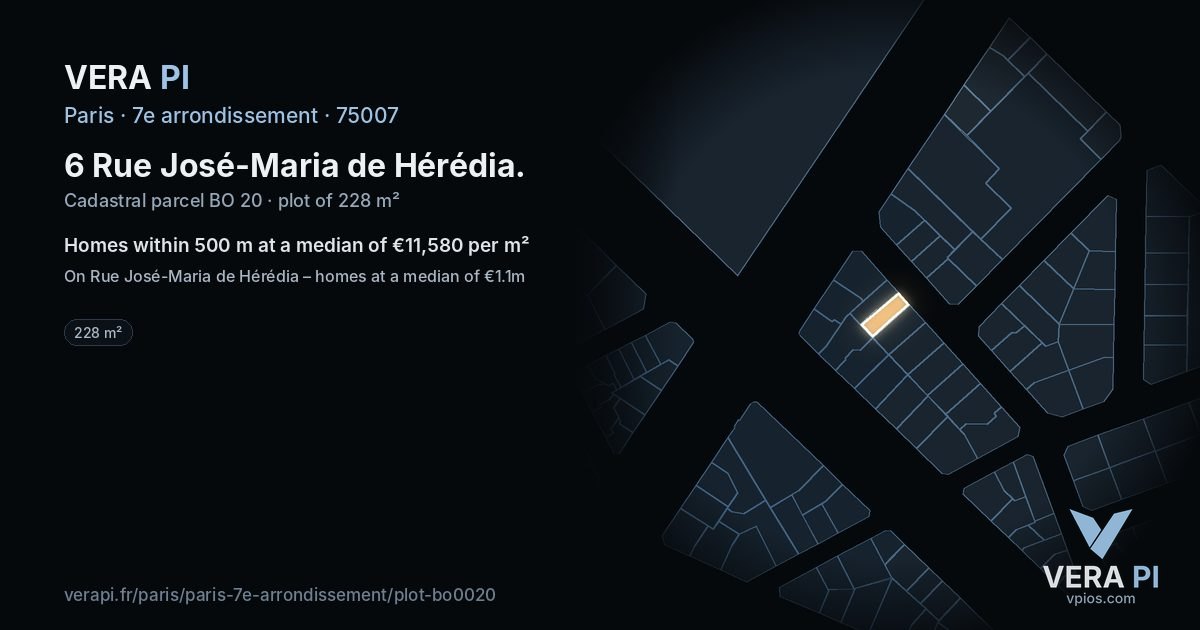 6 Rue José-Maria de Hérédia, 7e arrondissement at night – the plot lit, the parcels around coloured by the prices near them