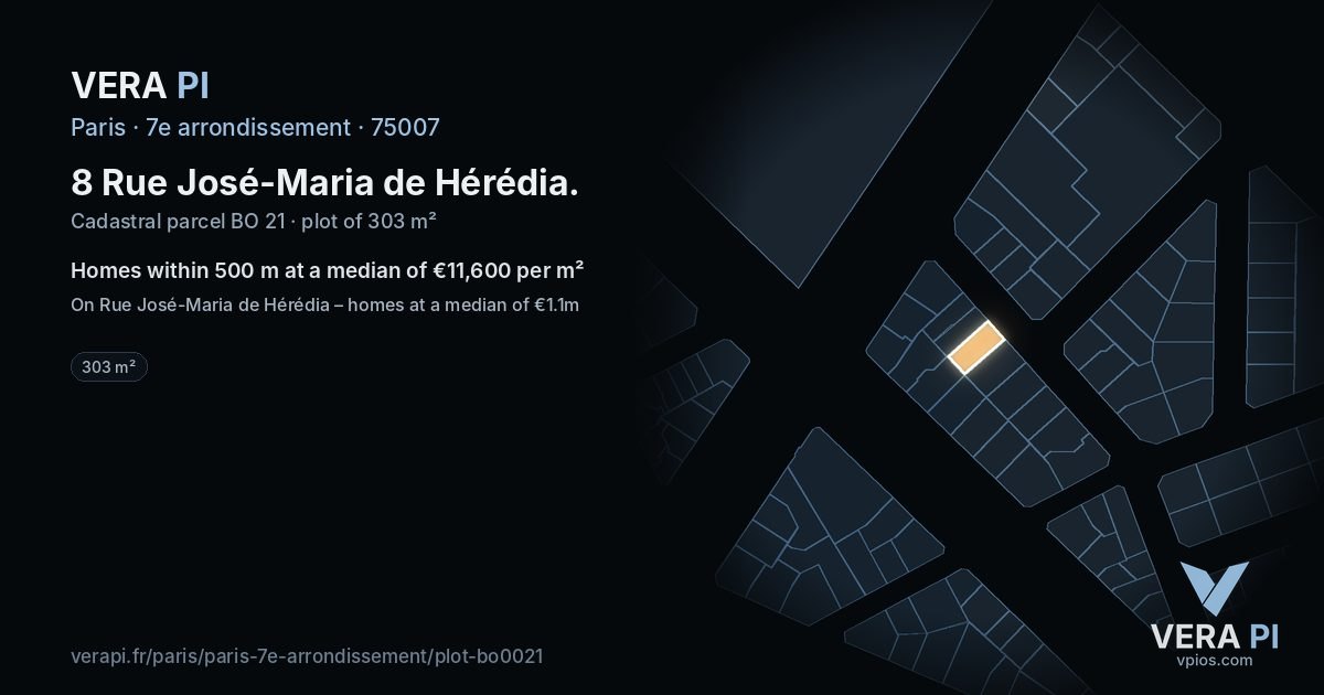 8 Rue José-Maria de Hérédia, 7e arrondissement at night – the plot lit, the parcels around coloured by the prices near them