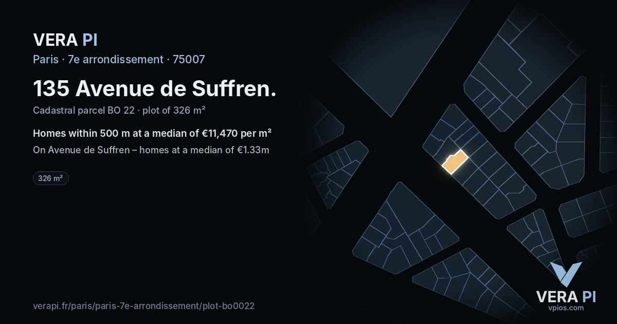 135 Avenue de Suffren, 7e arrondissement at night – the plot lit, the parcels around coloured by the prices near them