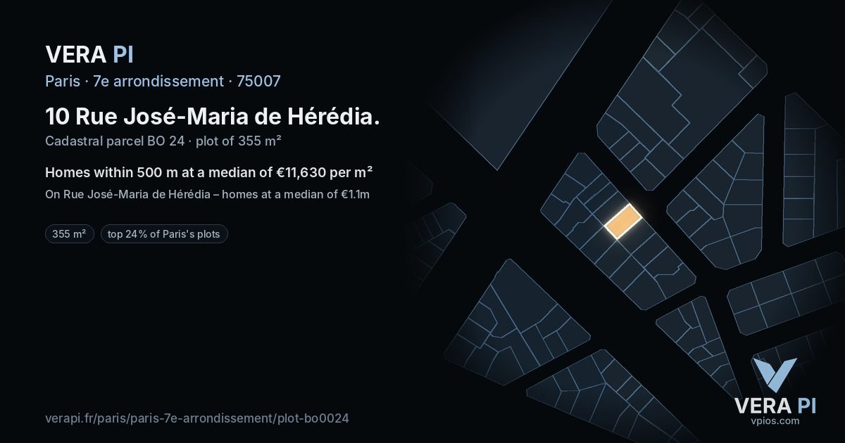 10 Rue José-Maria de Hérédia, 7e arrondissement at night – the plot lit, the parcels around coloured by the prices near them