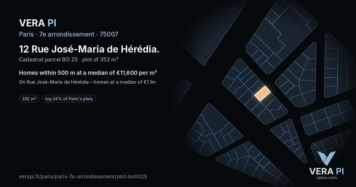 12 Rue José-Maria de Hérédia, 7e arrondissement at night – the plot lit, the parcels around coloured by the prices near them