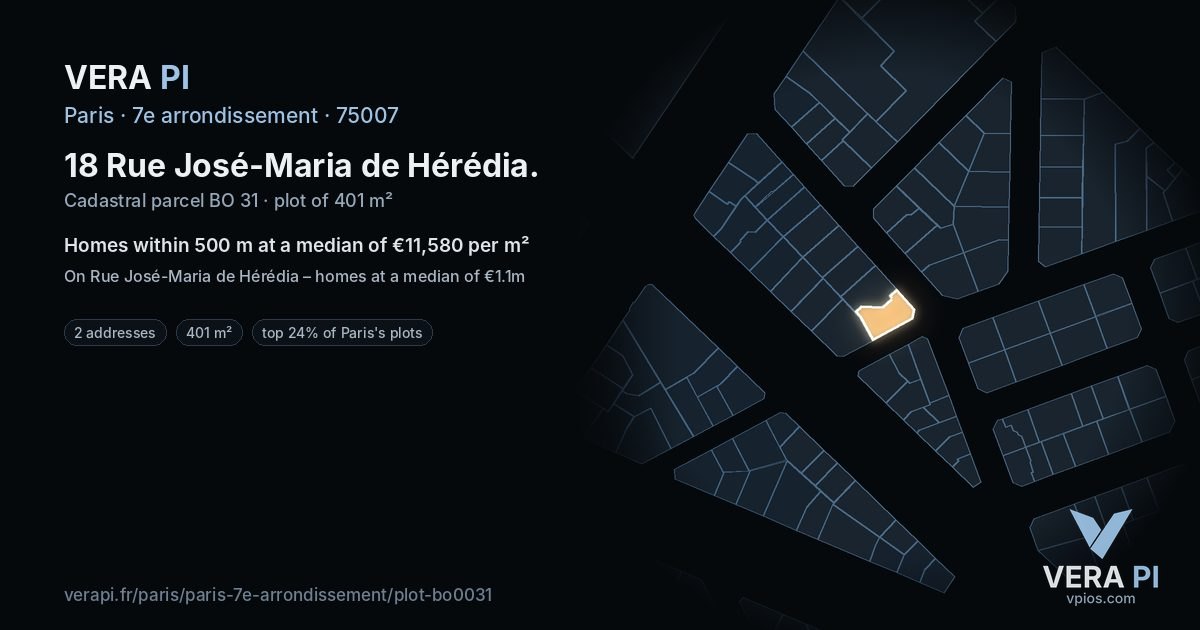 18 Rue José-Maria de Hérédia, 7e arrondissement at night – the plot lit, the parcels around coloured by the prices near them