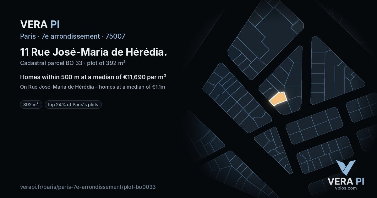 11 Rue José-Maria de Hérédia, 7e arrondissement at night – the plot lit, the parcels around coloured by the prices near them