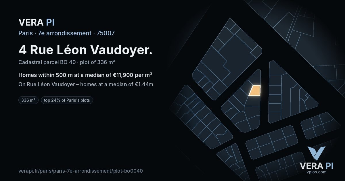 4 Rue Léon Vaudoyer, 7e arrondissement at night – the plot lit, the parcels around coloured by the prices near them