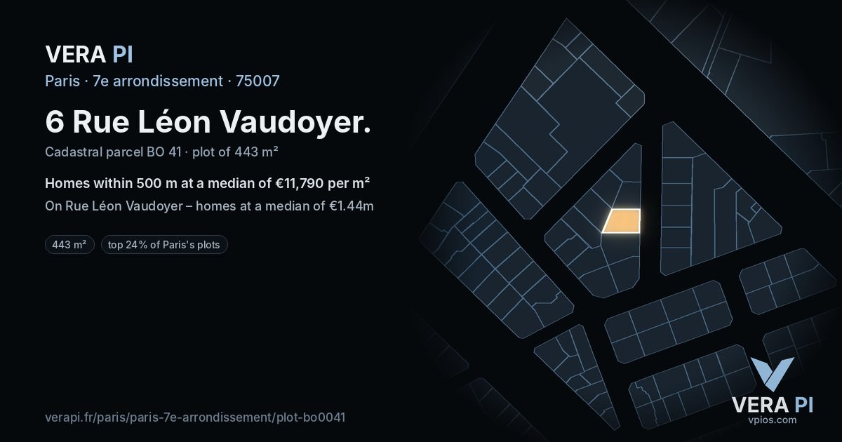 6 Rue Léon Vaudoyer, 7e arrondissement at night – the plot lit, the parcels around coloured by the prices near them