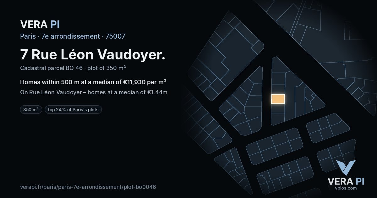 7 Rue Léon Vaudoyer, 7e arrondissement at night – the plot lit, the parcels around coloured by the prices near them
