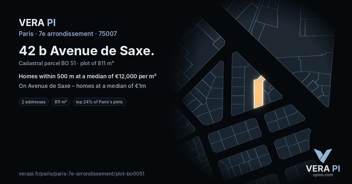42 b Avenue de Saxe, 7e arrondissement at night – the plot lit, the parcels around coloured by the prices near them