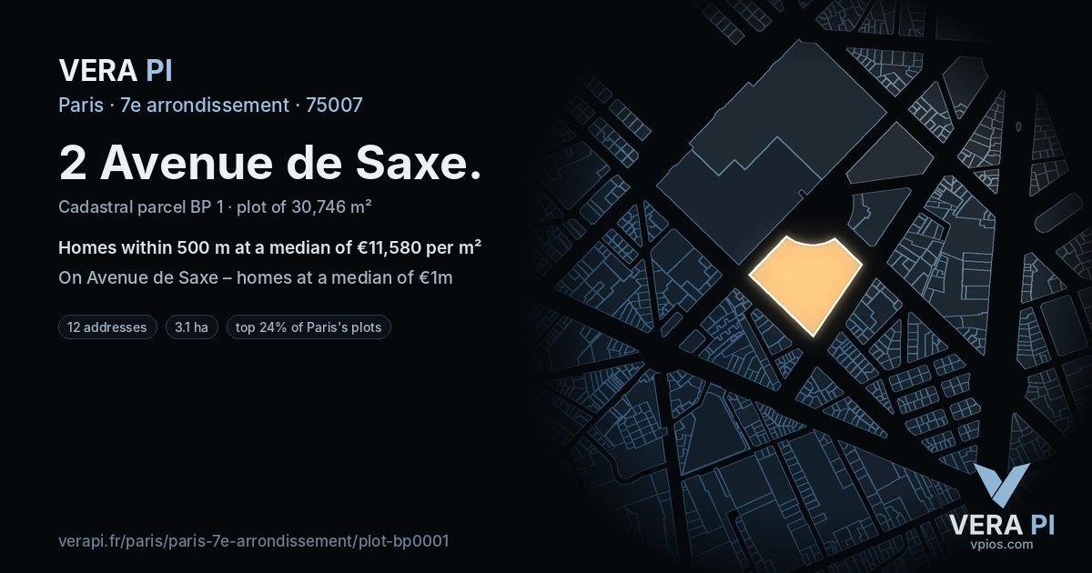 2 Avenue de Saxe, 7e arrondissement at night – the plot lit, the parcels around coloured by the prices near them