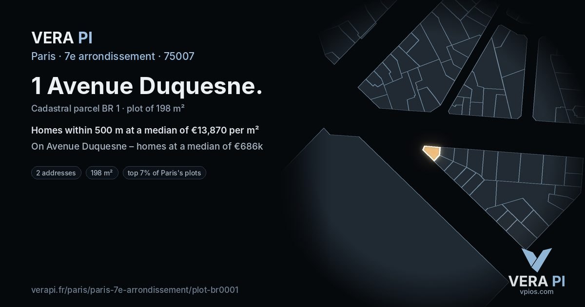 1 Avenue Duquesne, 7e arrondissement at night – the plot lit, the parcels around coloured by the prices near them