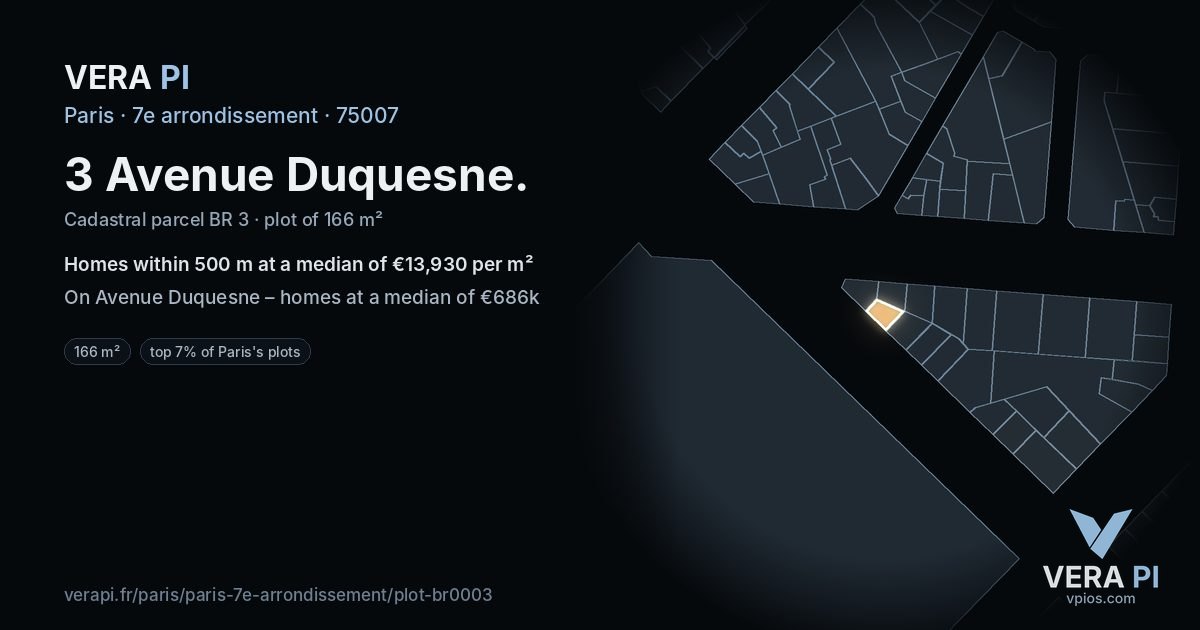 3 Avenue Duquesne, 7e arrondissement at night – the plot lit, the parcels around coloured by the prices near them