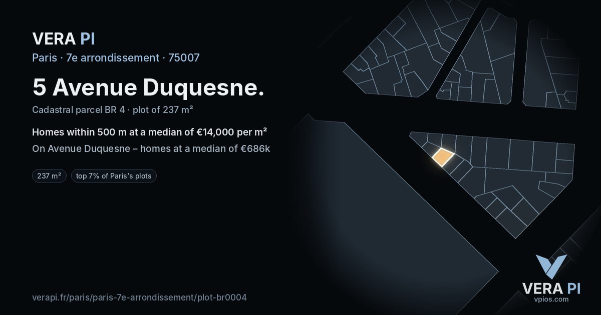 5 Avenue Duquesne, 7e arrondissement at night – the plot lit, the parcels around coloured by the prices near them