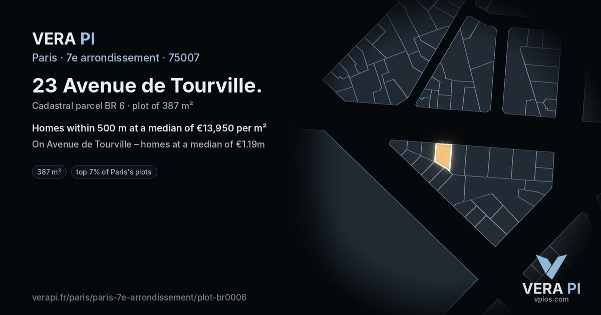 23 Avenue de Tourville, 7e arrondissement at night – the plot lit, the parcels around coloured by the prices near them