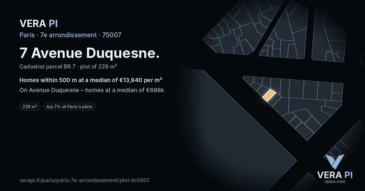 7 Avenue Duquesne, 7e arrondissement at night – the plot lit, the parcels around coloured by the prices near them