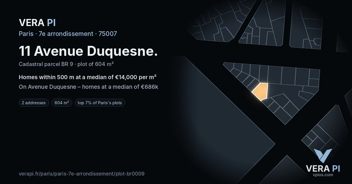 11 Avenue Duquesne, 7e arrondissement at night – the plot lit, the parcels around coloured by the prices near them