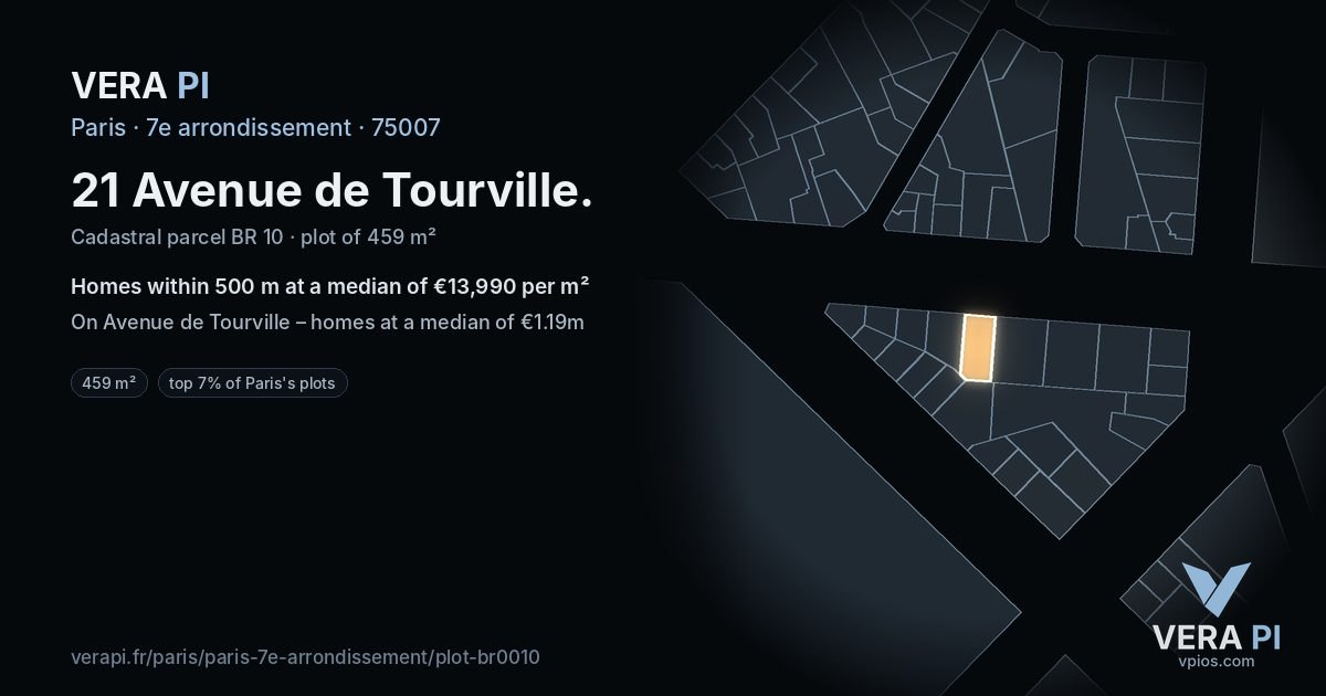 21 Avenue de Tourville, 7e arrondissement at night – the plot lit, the parcels around coloured by the prices near them