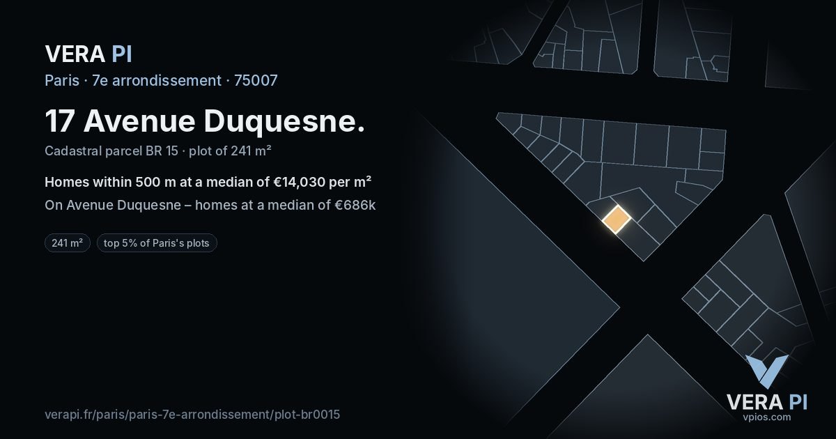 17 Avenue Duquesne, 7e arrondissement at night – the plot lit, the parcels around coloured by the prices near them