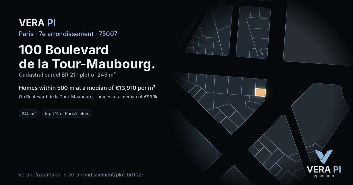 100 Boulevard de la Tour-Maubourg, 7e arrondissement at night – the plot lit, the parcels around coloured by the prices near them