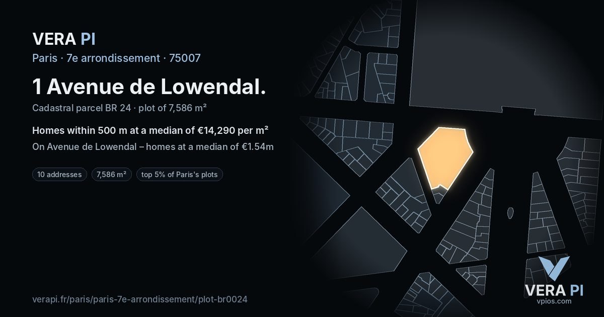 1 Avenue de Lowendal, 7e arrondissement at night – the plot lit, the parcels around coloured by the prices near them