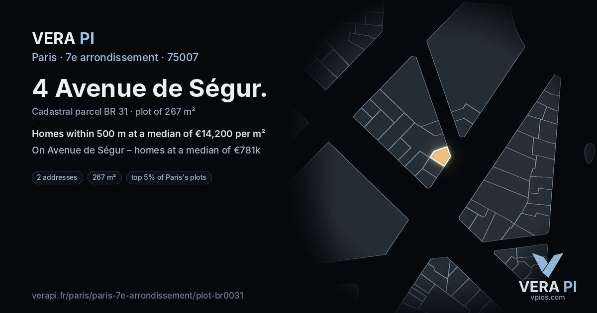 4 Avenue de Ségur, 7e arrondissement at night – the plot lit, the parcels around coloured by the prices near them