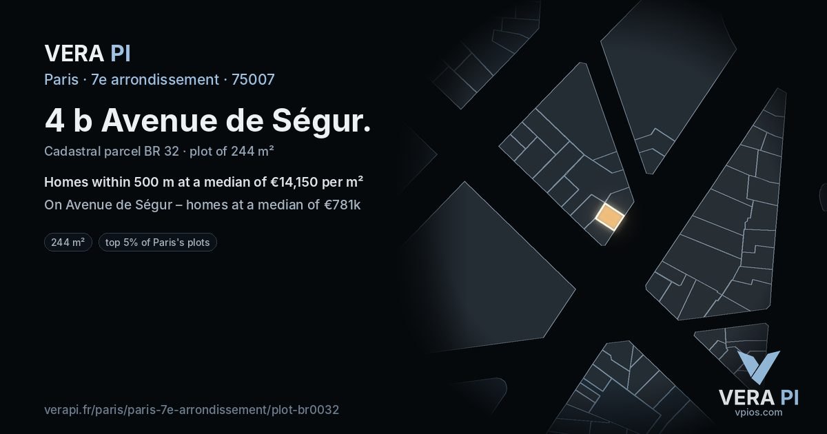 4 b Avenue de Ségur, 7e arrondissement at night – the plot lit, the parcels around coloured by the prices near them