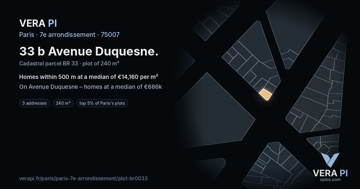 33 b Avenue Duquesne, 7e arrondissement at night – the plot lit, the parcels around coloured by the prices near them
